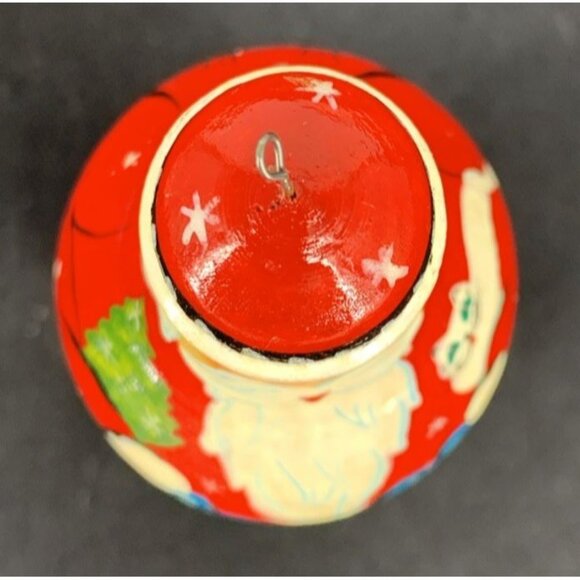 Russian Santa Claus Christmas Ornament Wooden Bell Hand Painted 4" - Picture 7 of 8